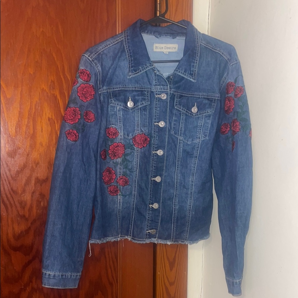 Blue Denim Floral Embroidered Jacket
